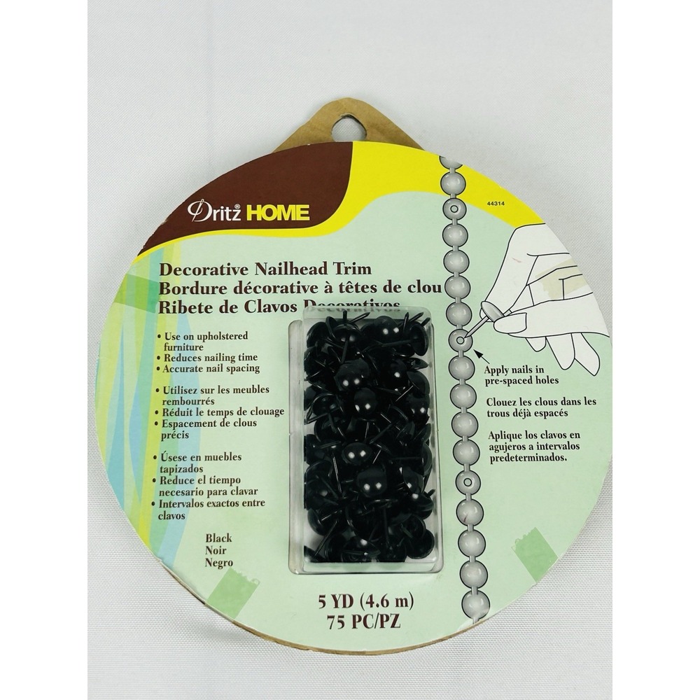 Dritz Home Decorative Nailhead Trim Black 5Yd 75 Piece 44314 New